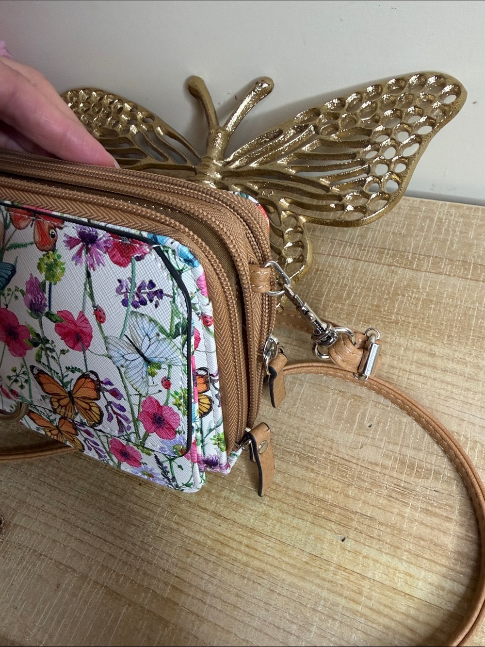 Bueno Floral & Butterfly Crossbody - White, Pink, Tan - Picture 8 of 8
